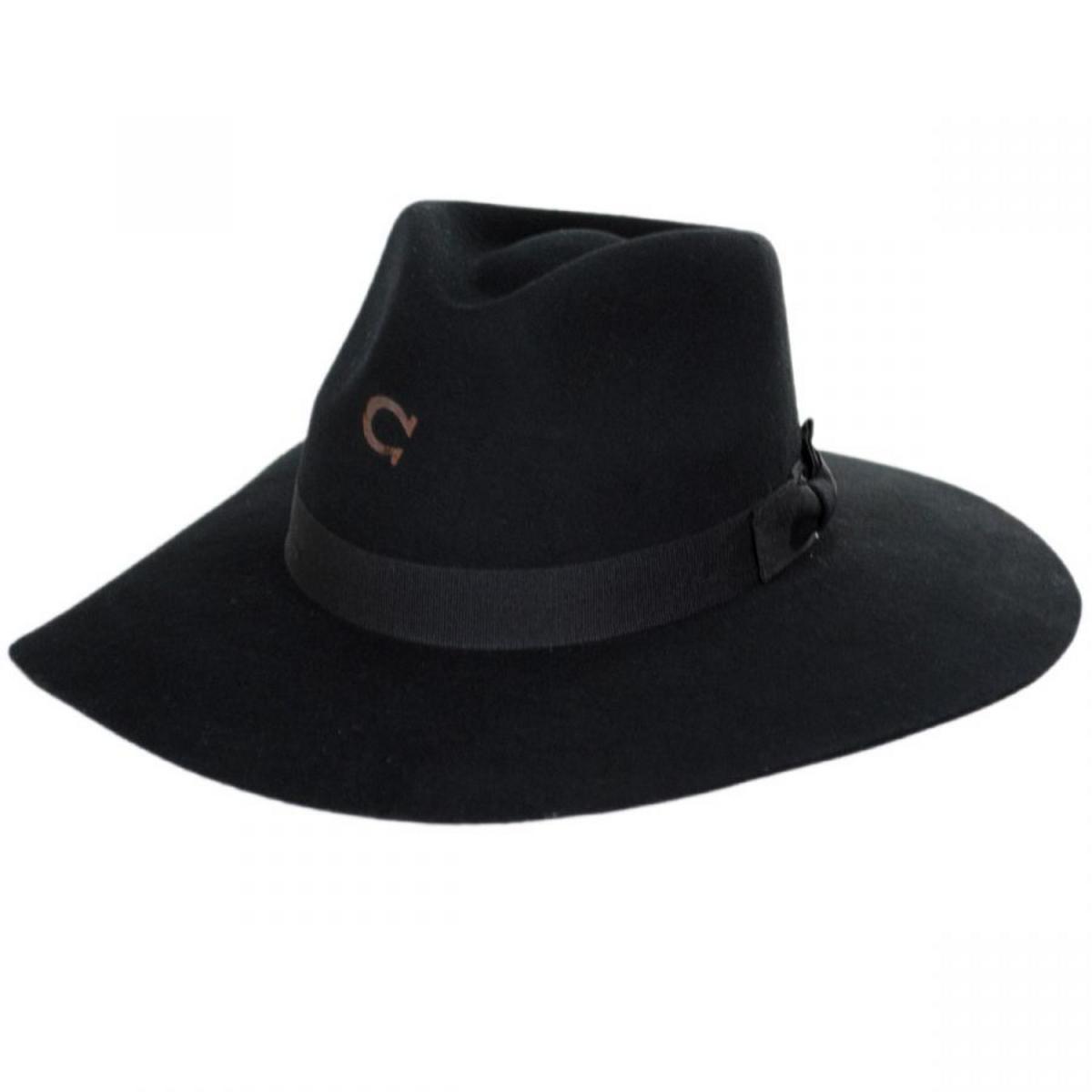 Charlie 1 Horse | Highway Wide Brim Wool Felt Fedora Hat - Standard Colors | 124983 | lead | BLACK