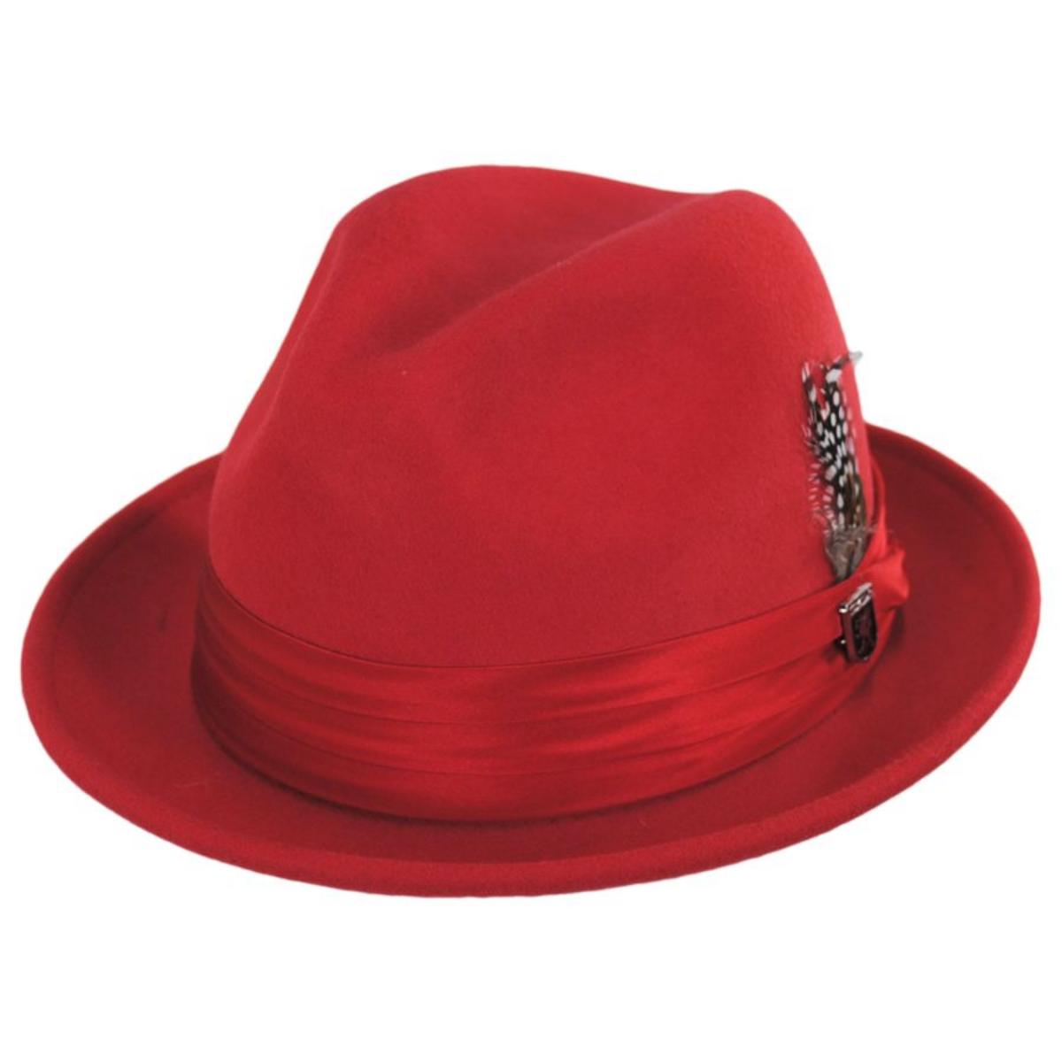 Stacy Adams | Crushable Wool Felt Fedora Hat | 130456 | lead | RED