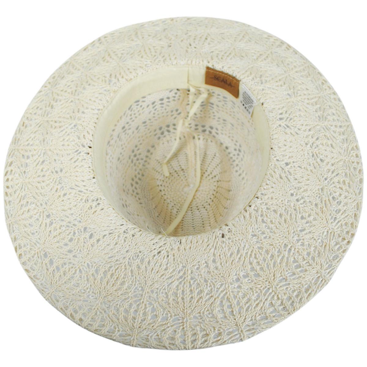Scala | Aubree Lace Knit Outback Ranch Fedora Hat | 106442 | under | NATURAL
