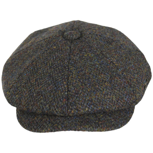 Failsworth | Carloway Harris Tweed Multi Fleck Wool Herringbone Newsboy Cap | 177927 | front | MOSS