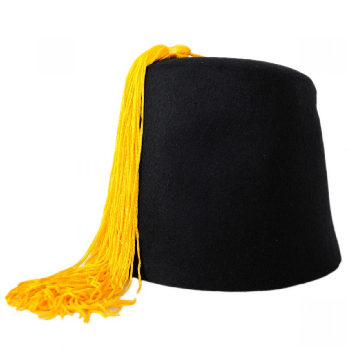 Village Hat Shop | Black Wool Fez with Gold Tassel | 193311 | front | BLACK