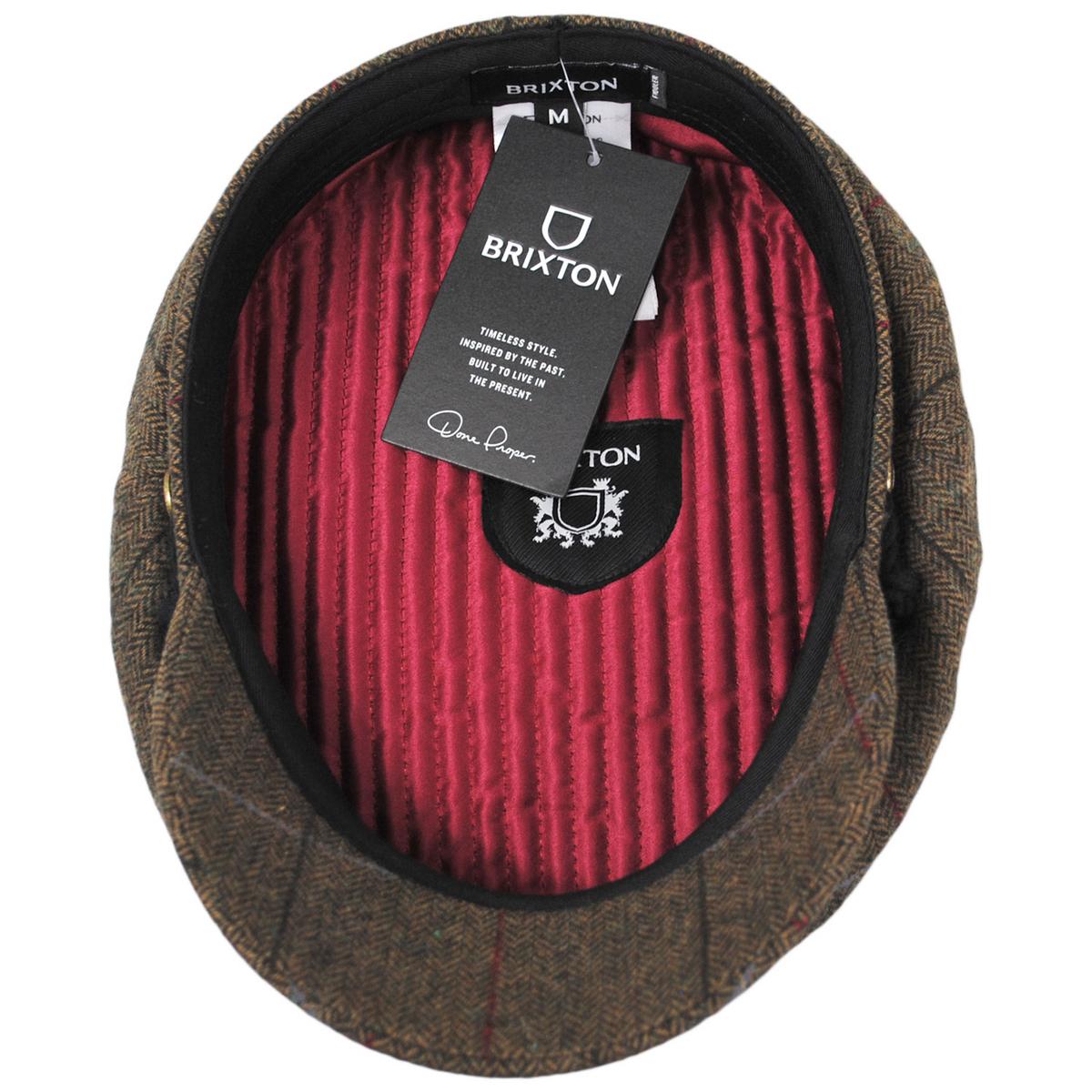 BRIXTON HATS | Herringbone Overcheck Wool Blend Fiddler Cap - Brown/Black | 181303CHK | under | BROWN/BLACK