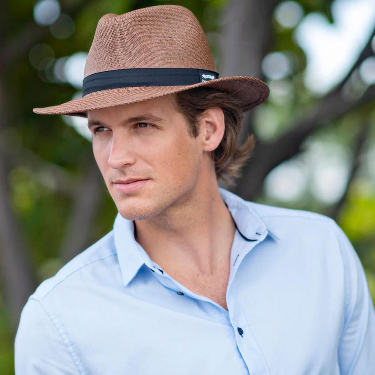 Panama Jack | Ribbon Toyo Straw Safari Fedora Hat | 126399 | lsmone | BROWN
