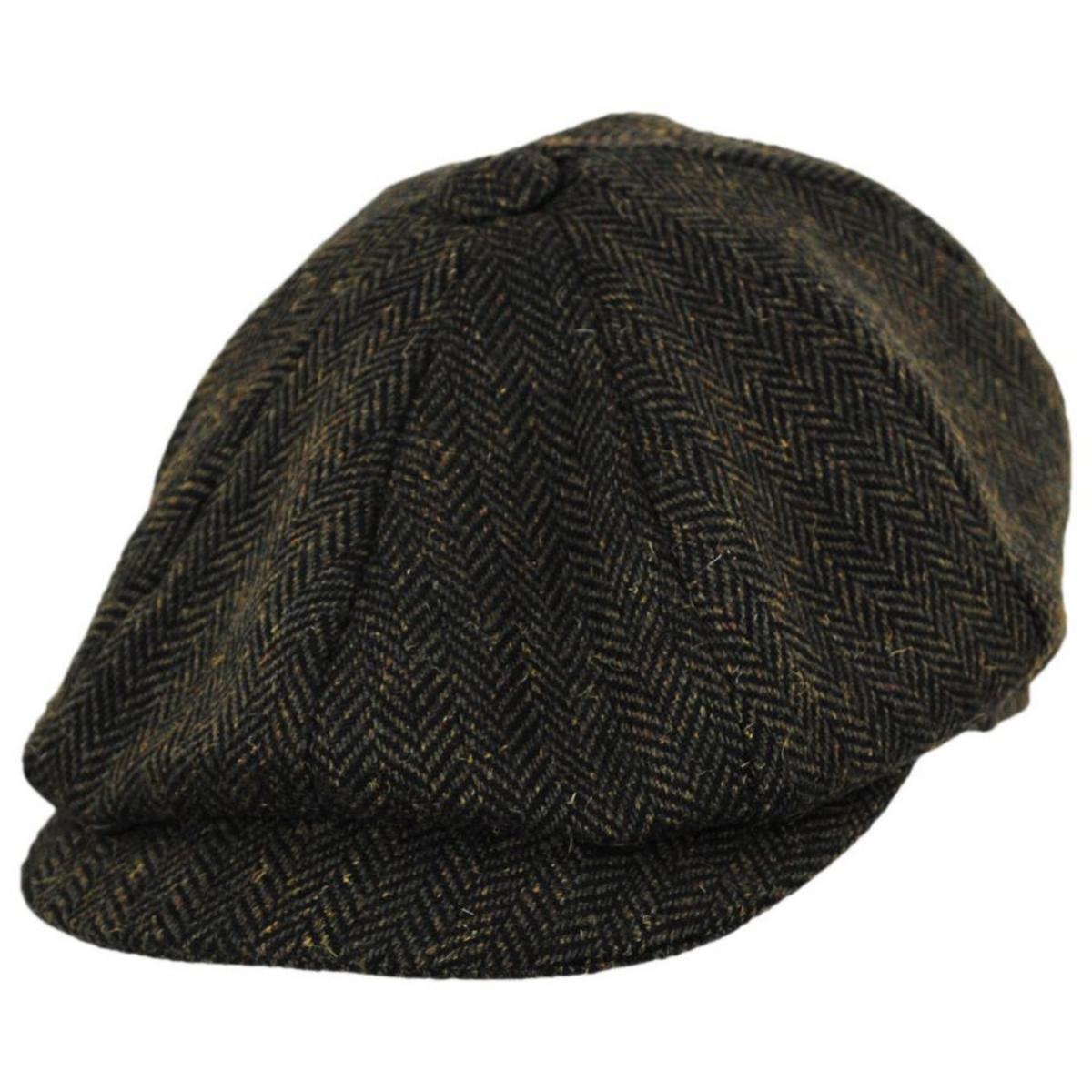 Jaxon Hats | Bird Rock Herringbone Wool Blend Newsboy Cap | 167572 | lead | OLIVE GREEN