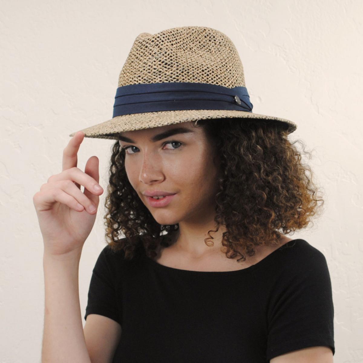 Jaxon Hats | Safari Seagrass Straw Fedora Hat | 129916 | lsfone | NATURAL/NAVY