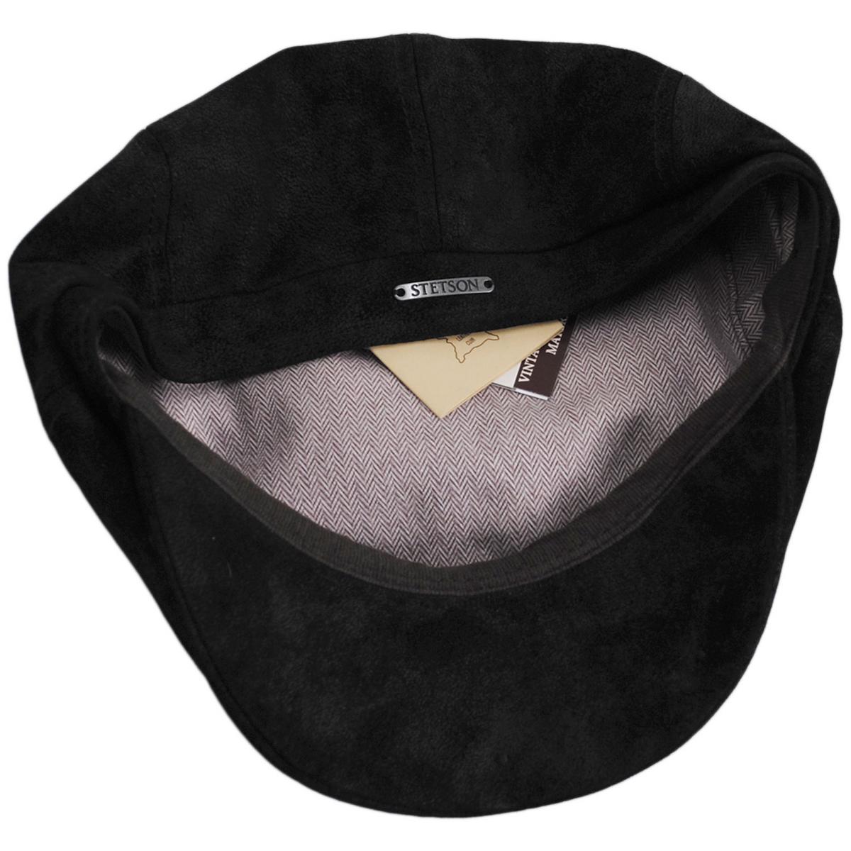 Stetson | Pigskin Distressed Leather Newsboy Cap | 160386 | under | BLACK