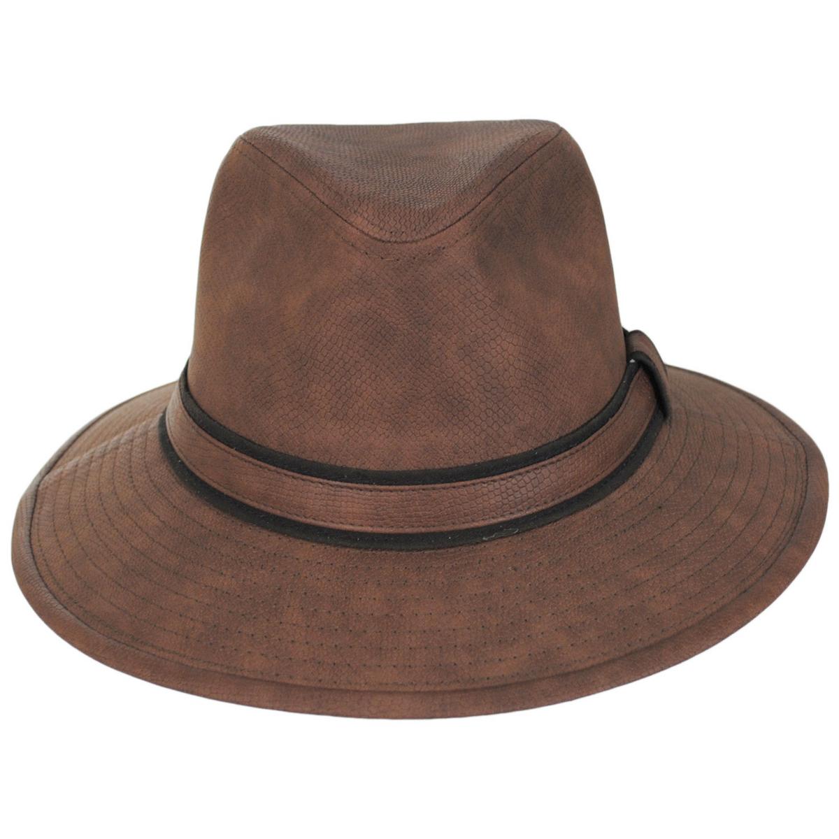 Indiana Jones | Officially Licensed Kali Ma Vegan Leather Safari Fedora Hat | 140174 | front | BROWN