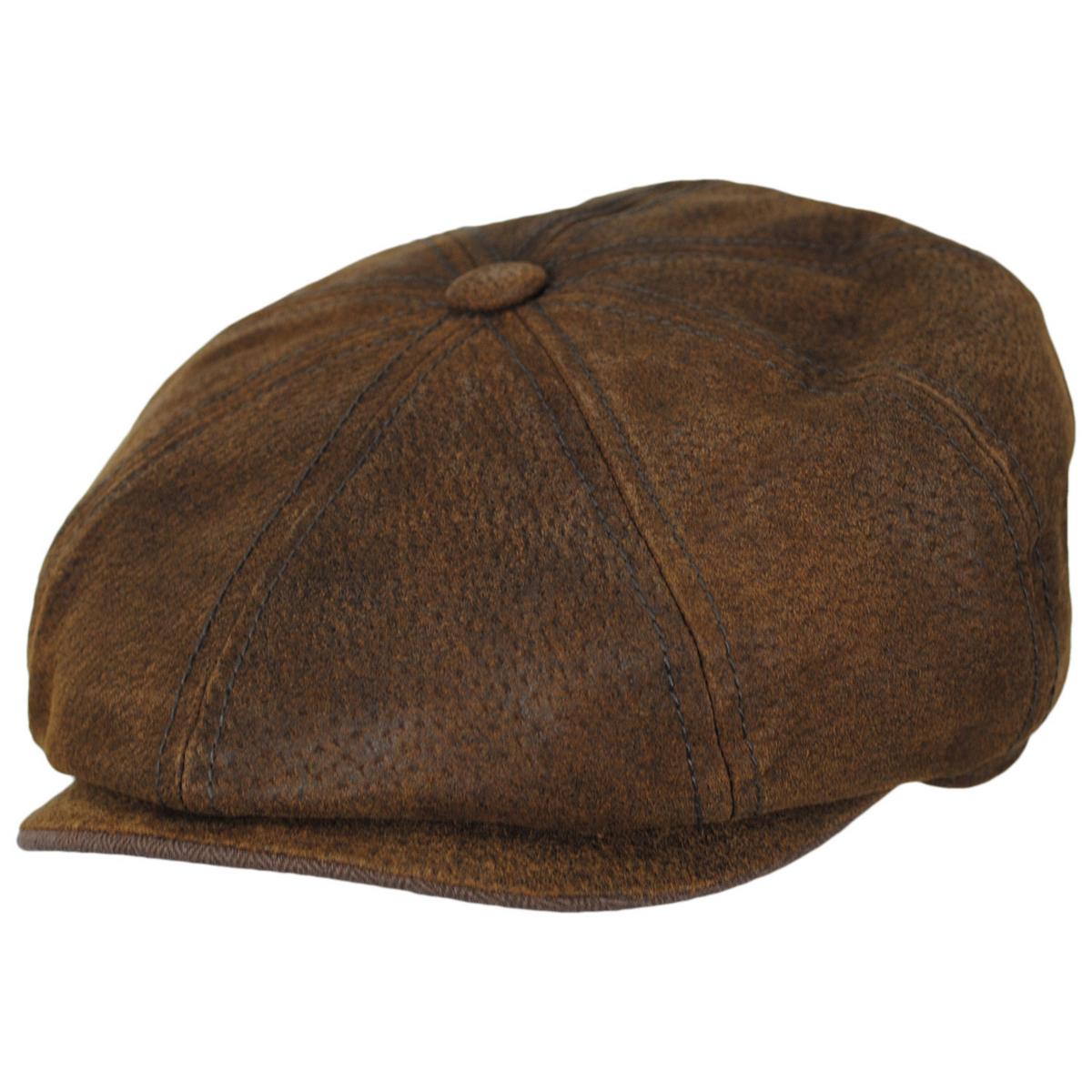 Stetson | Pigskin Leather Newsboy Cap | 160278 | lead | BROWN