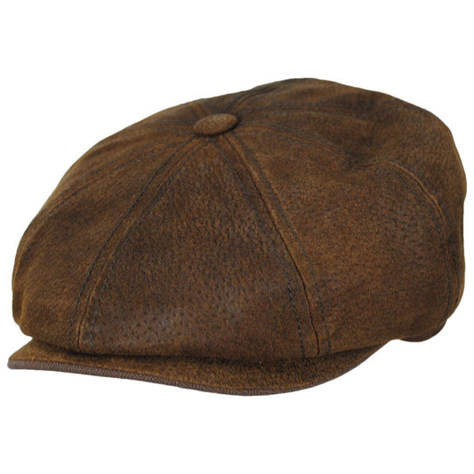 Stetson | Pigskin Leather Newsboy Cap | 160278 | lead | BROWN