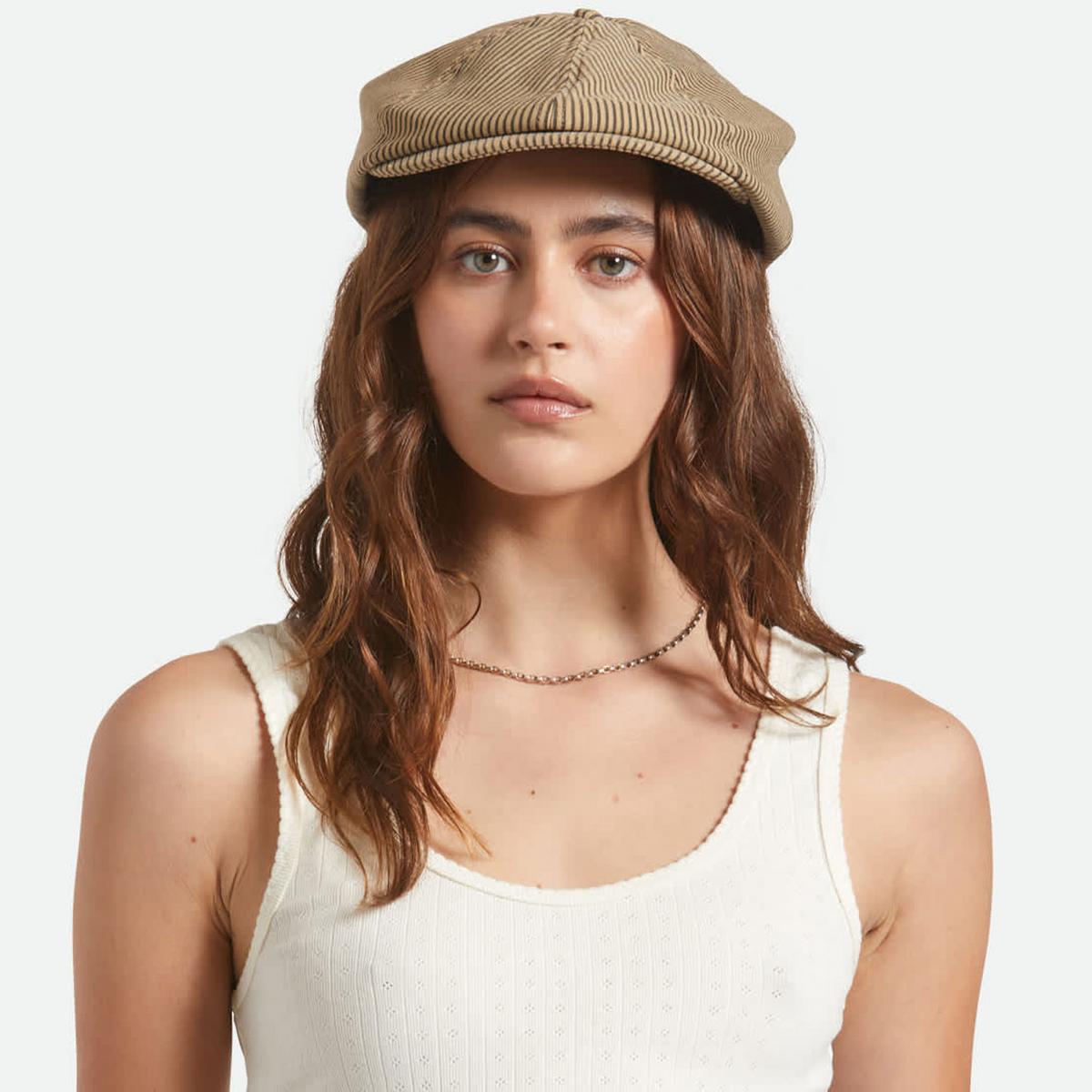 BRIXTON HATS | Brood Cotton Stripe Newsboy Cap | 161515 | lsftwo | DARK TAN/BLACK HICKORY STRIPE