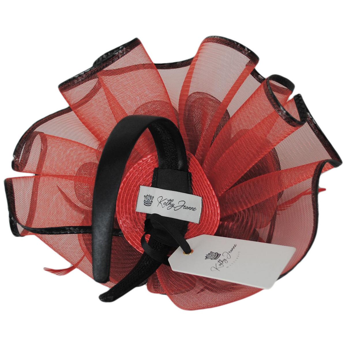 Kathy Jeanne | Rizo Horsehair Mesh Fascinator Hat | 122432 | under | BLACK/RED