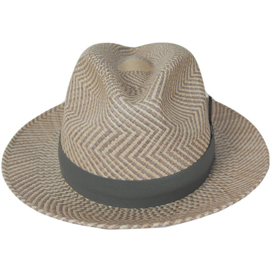 Bailey 1922 | Rene Two-Tone Panama Straw Fedora Hat | 127864 | front | NATURAL/FLINT GRAY