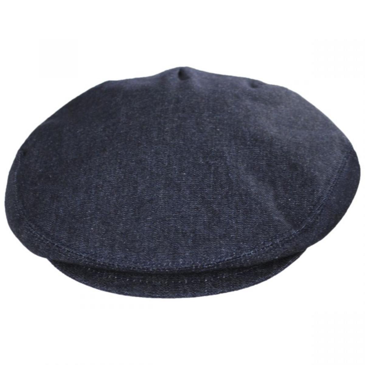 Stefeno Hats | Curry Denim Cotton and Linen Ivy Cap | 171548 | front | DARK DENIM