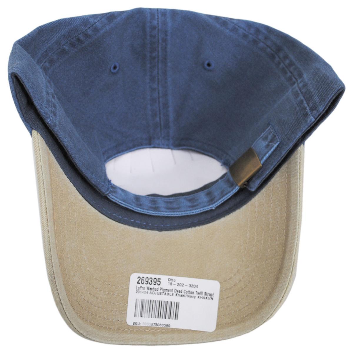 Otto | LoPro Washed Pigment Dyed Cotton Twill Strapback Baseball Cap Dad Hat | 201404 | under | KHAKI/NAVY