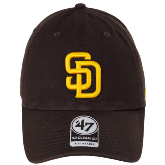 47 Brand | San Diego Padres MLB Clean Up Strapback Baseball Cap Dad Hat | 203003 | front | BROWN/GOLD