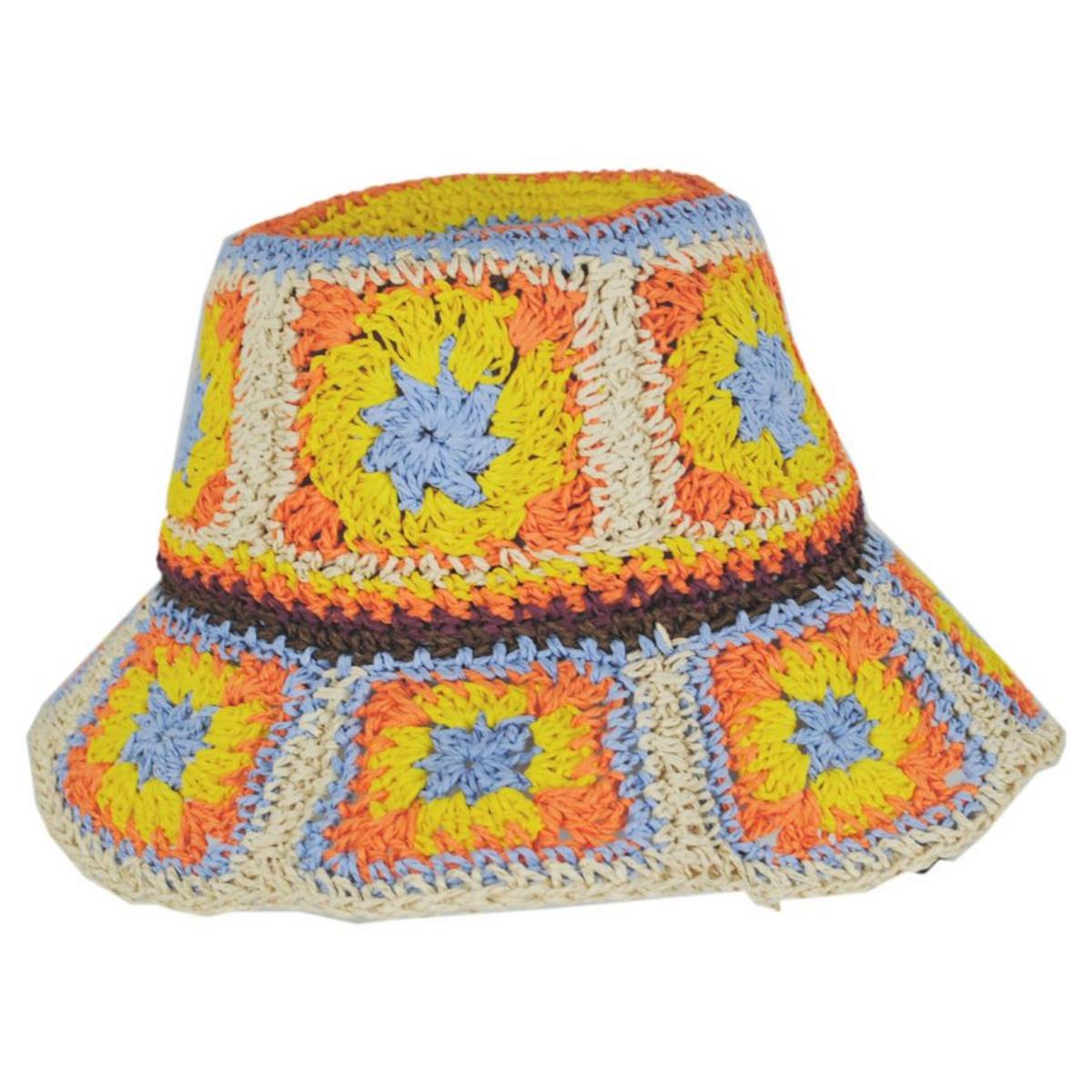 Peter Grimm | Fergie Granny Square Hand Crochet Toyo Straw Bucket Hat | 108603 | profile | ORANGE