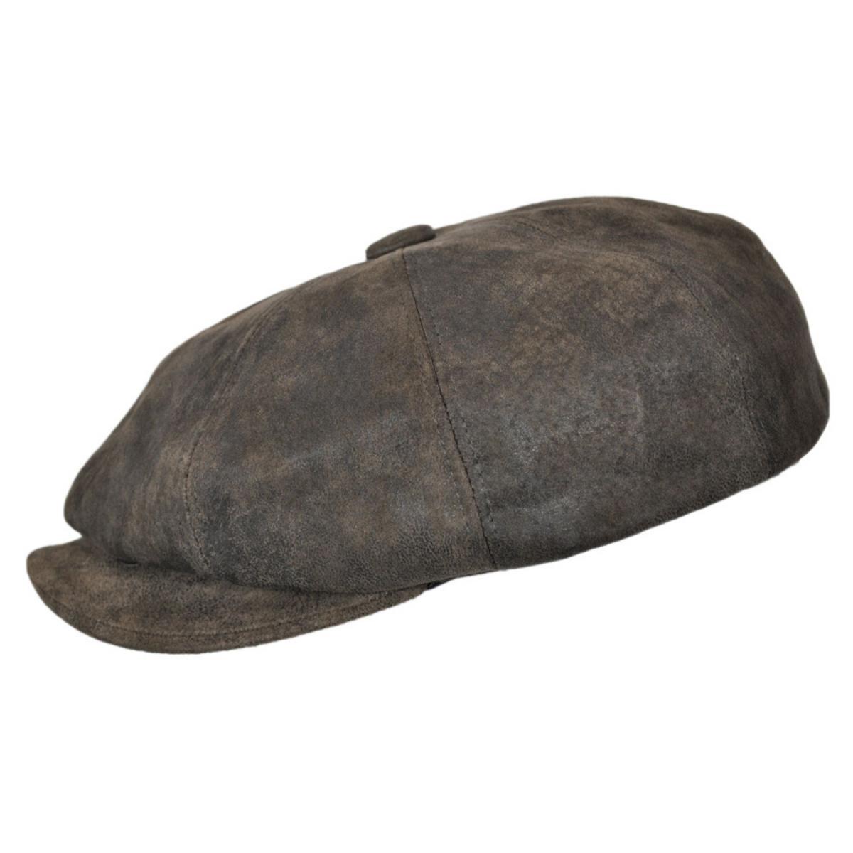 Scala | Rustic Leather Newsboy Cap | 160294 | profile | BROWN