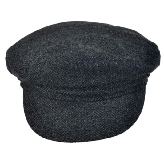 Jaxon Hats | Wholesale Herringbone Wool Blend Fiddler's Cap B2B Pre-Pack | B2B181019 | front | CHARCOAL