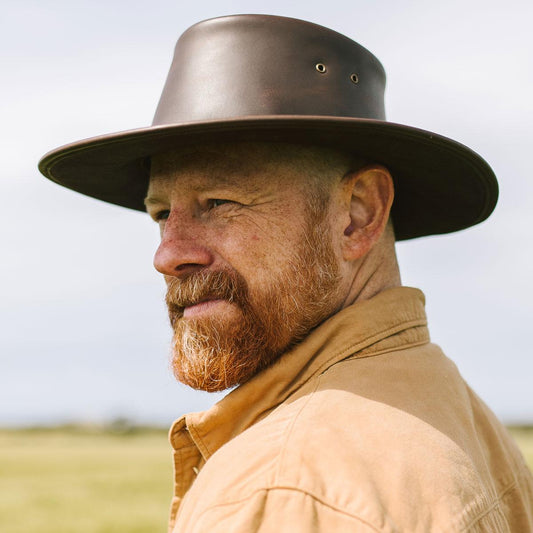 Jaxon Hats | Crusher Leather Outback Hat | 147202 | lsmone | BROWN