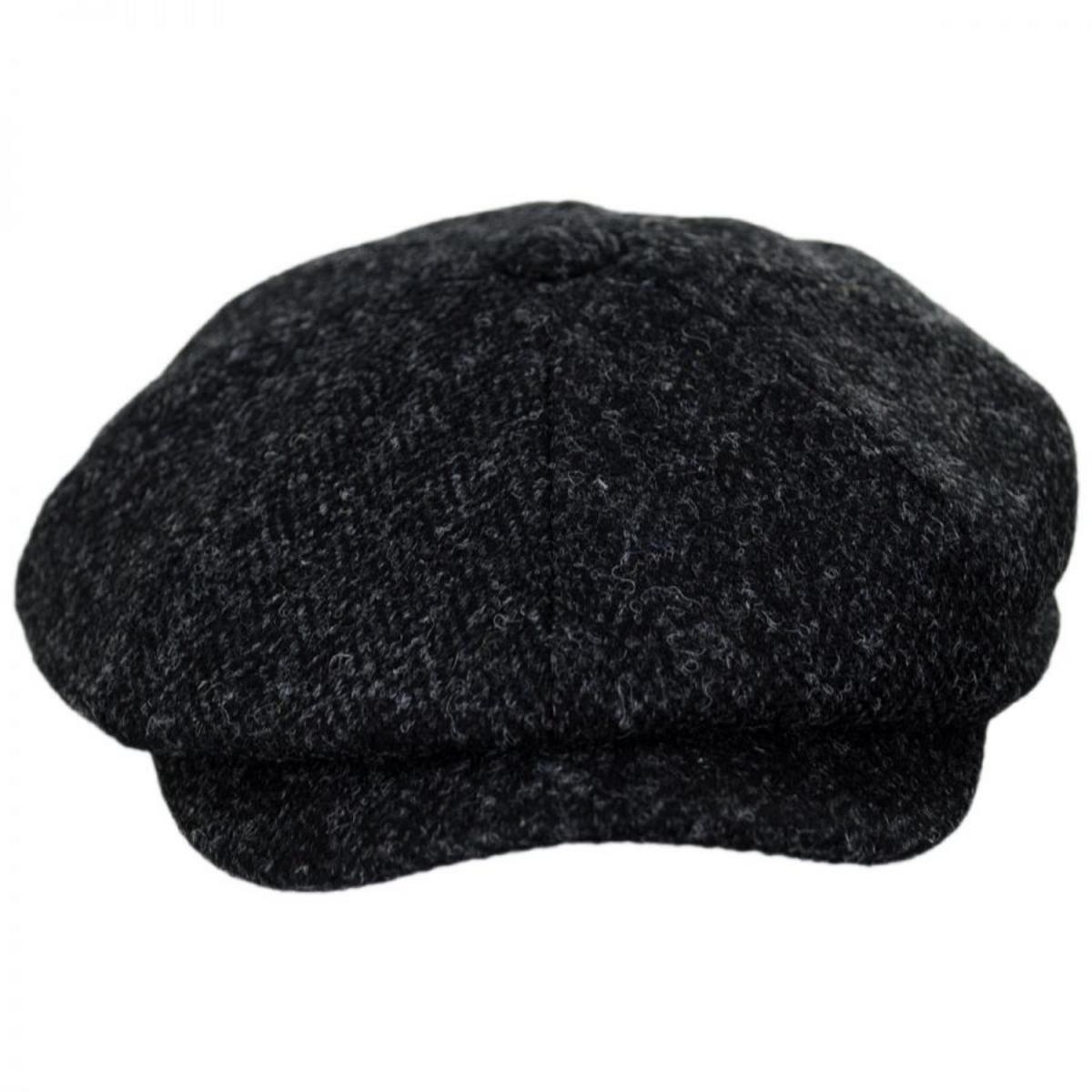 Jaxon & James | Taransay Harris Tweed Wool Newsboy Cap | 170004 | front | BLACK/CHARCOAL