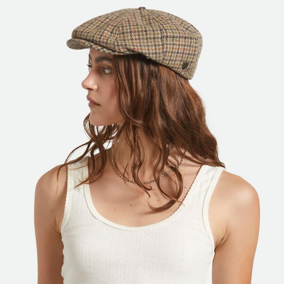 BRIXTON HATS | Brood Wool Blend Houndstooth Newsboy Cap | 161518 | lsftwo | OATMEAL/CHARCOAL HOUNDSTOOTH