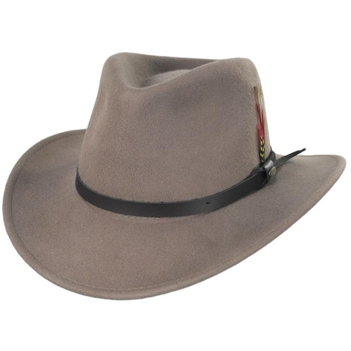 Scala | Dakota Wool Crushable Outback Hat | 130443 | lead | PUTTY