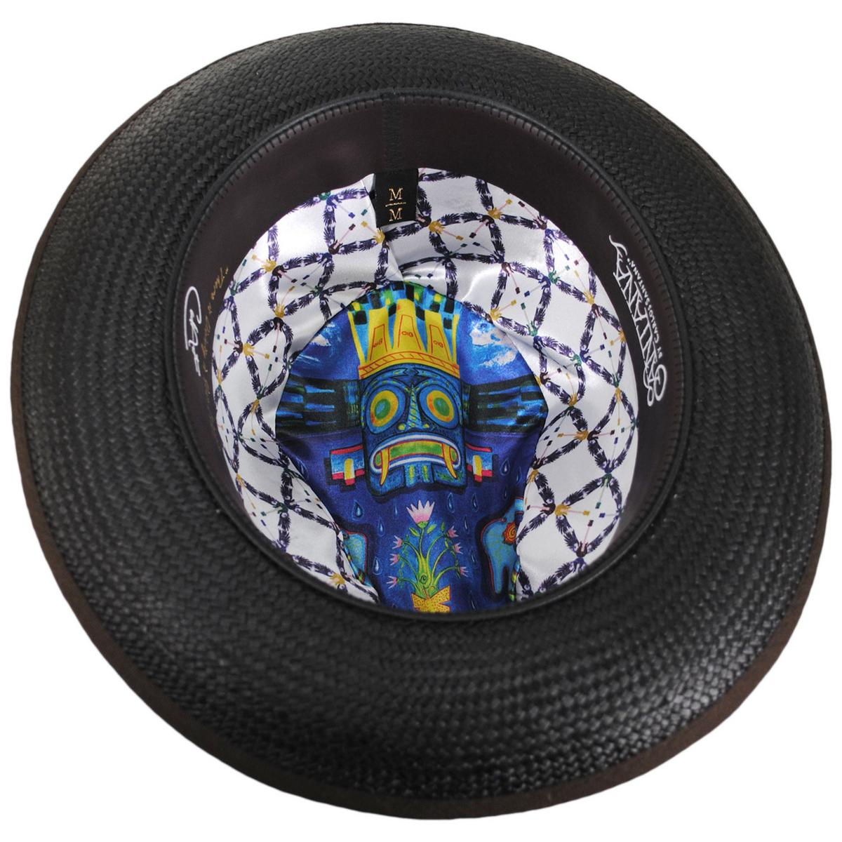 Carlos Santana | Blessing Distressed Panama Straw Fedora Hat | 129804 | under | DISTRESSED BLACK