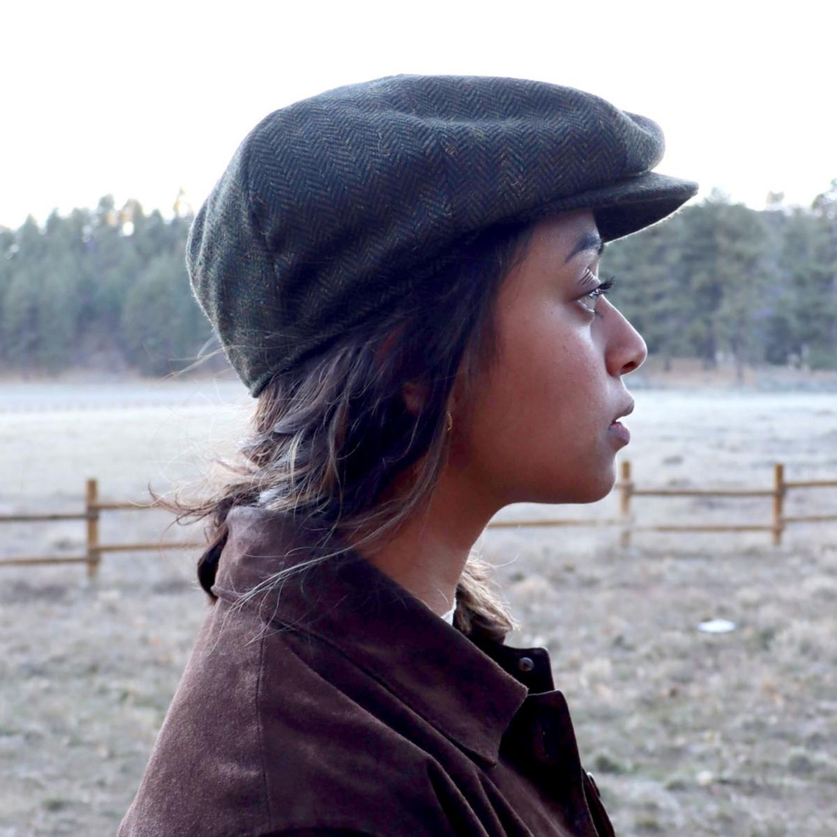 Jaxon Hats | Bird Rock Herringbone Wool Blend Newsboy Cap | 167572 | lsfone | OLIVE GREEN