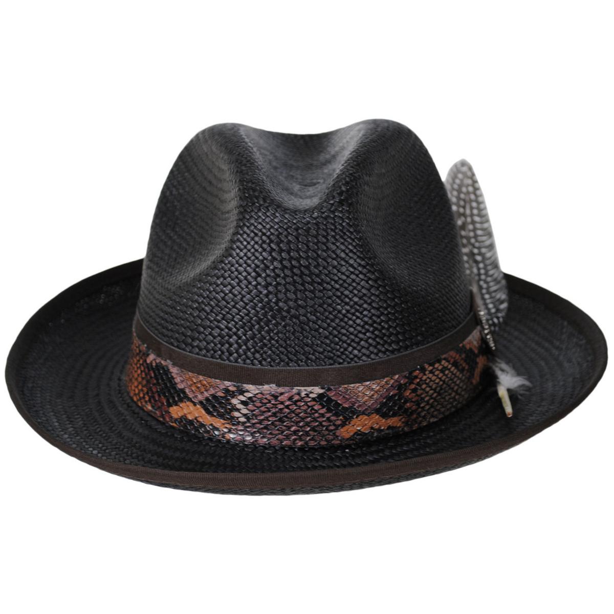 Carlos Santana | Blessing Distressed Panama Straw Fedora Hat | 129804 | front | DISTRESSED BLACK