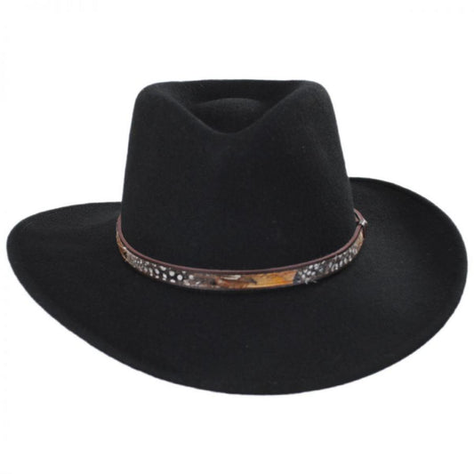 Stetson | Linwood Crushable Wool Felt Outback Hat | 130682 | front | BLACK