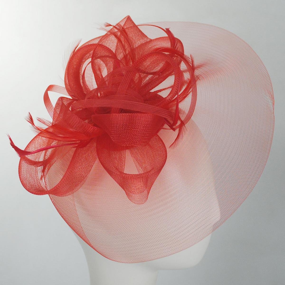Kathy Jeanne | Firework Horsehair Mesh and Feather Fascinator Hat | 122411 | profile | RED