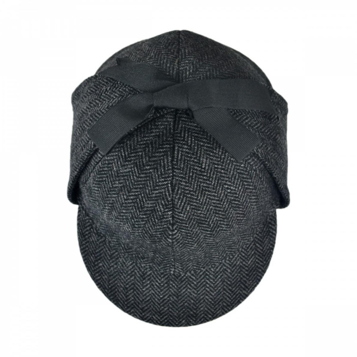 Jaxon Hats | Sherlock Holmes Herringbone Wool Blend Hat | 192399 | top | GREY