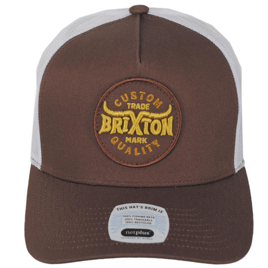 BRIXTON HATS | Gibson Netplus MP Mesh Trucker Snapback Baseball Cap | 201859 | front | BROWN/OFF WHITE
