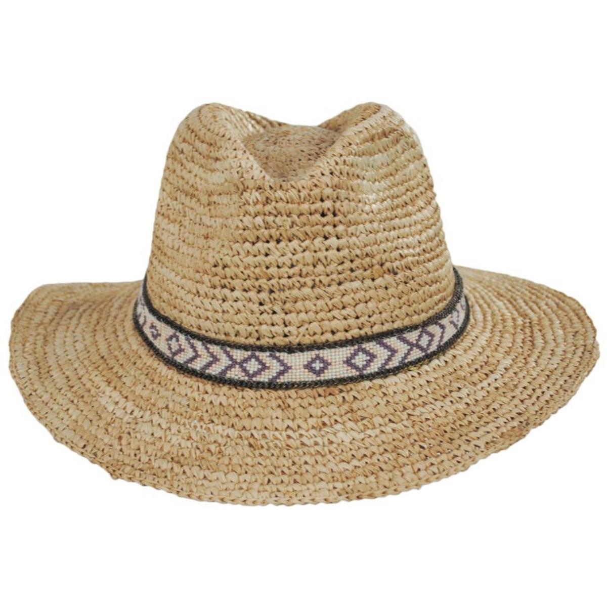 NIKKI BEACH | Hailey Raffia Crochet Straw Fedora Hat | 102686 | front | NATURAL
