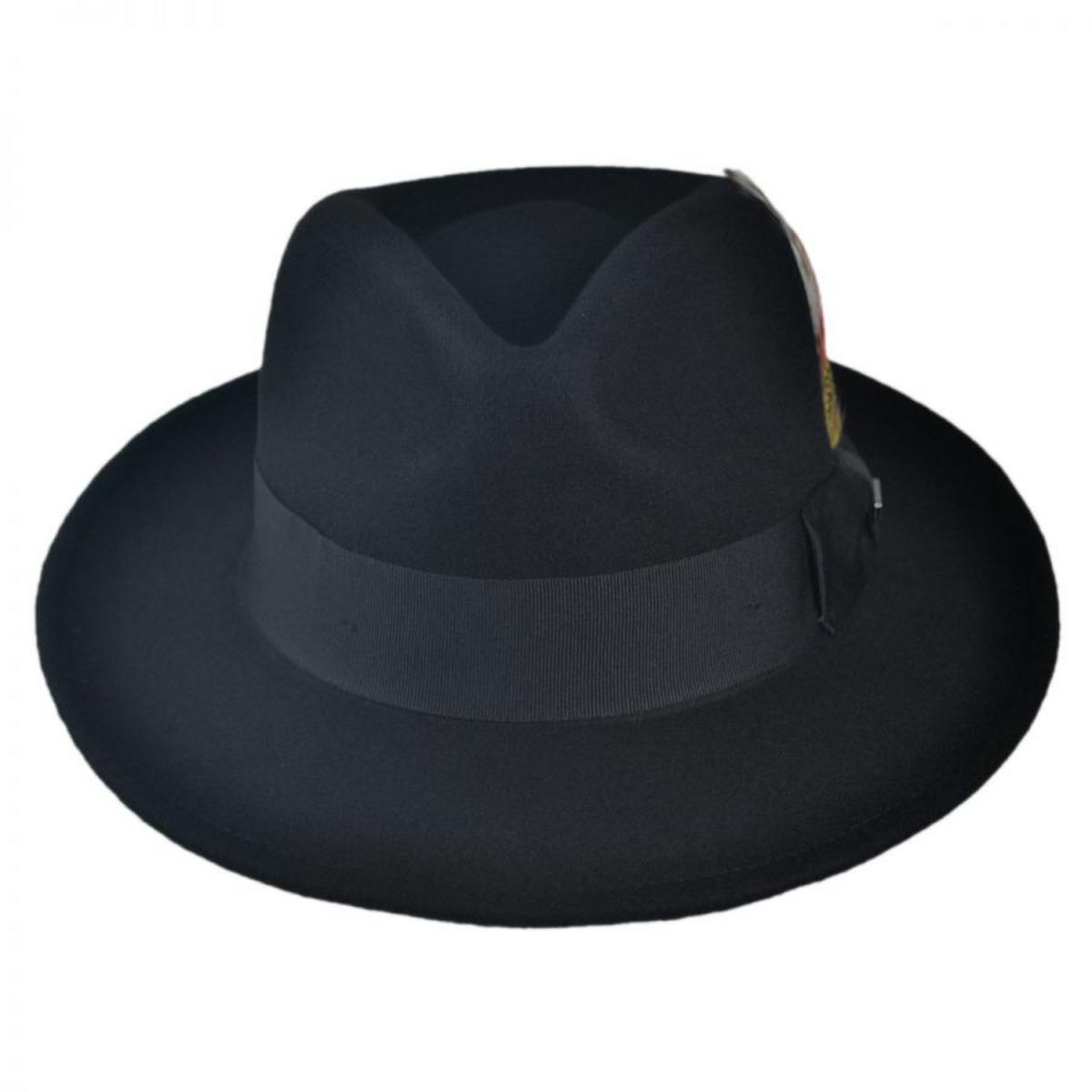 Jaxon Hats | C-Crown Crushable Wool Felt Fedora Hat | 135003 | front | BLACK