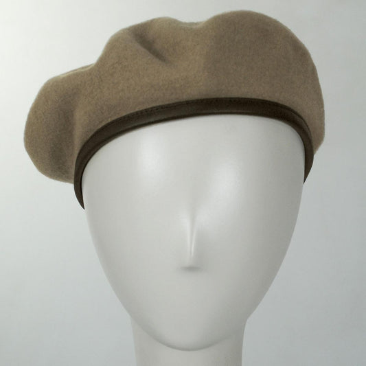 Village Hat Shop | Wool Military Beret with Lambskin Band | 151106 | front | TAN