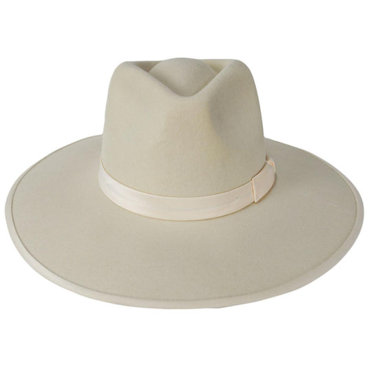 BRIXTON HATS | Jo Wool Felt Rancher Fedora Hat - Whitecap Satin | 123929WCS | front | WHITECAP SATIN