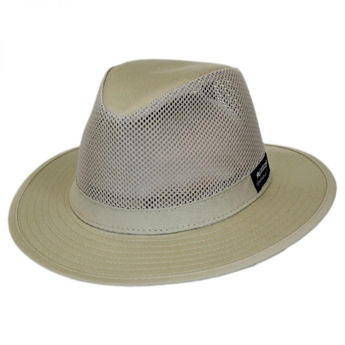 Panama Jack | Mesh Crown Cotton Safari Fedora Hat | 400603 | lead | KHAKI