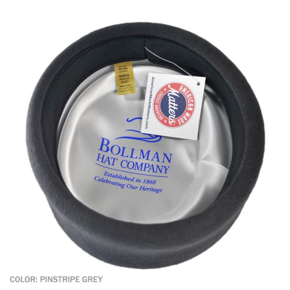 Bollman Hat Company | Heritage Collection 1960s Jackie Wool Felt Pillbox Hat | 123293 | under | PINSTRIPE GREY