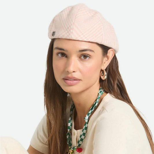 BRIXTON HATS | Hooligan Lightweight Houndstooth Plaid Ivy Cap | 161572 | lsfone | SOFT PINK HOUNDSTOOTH