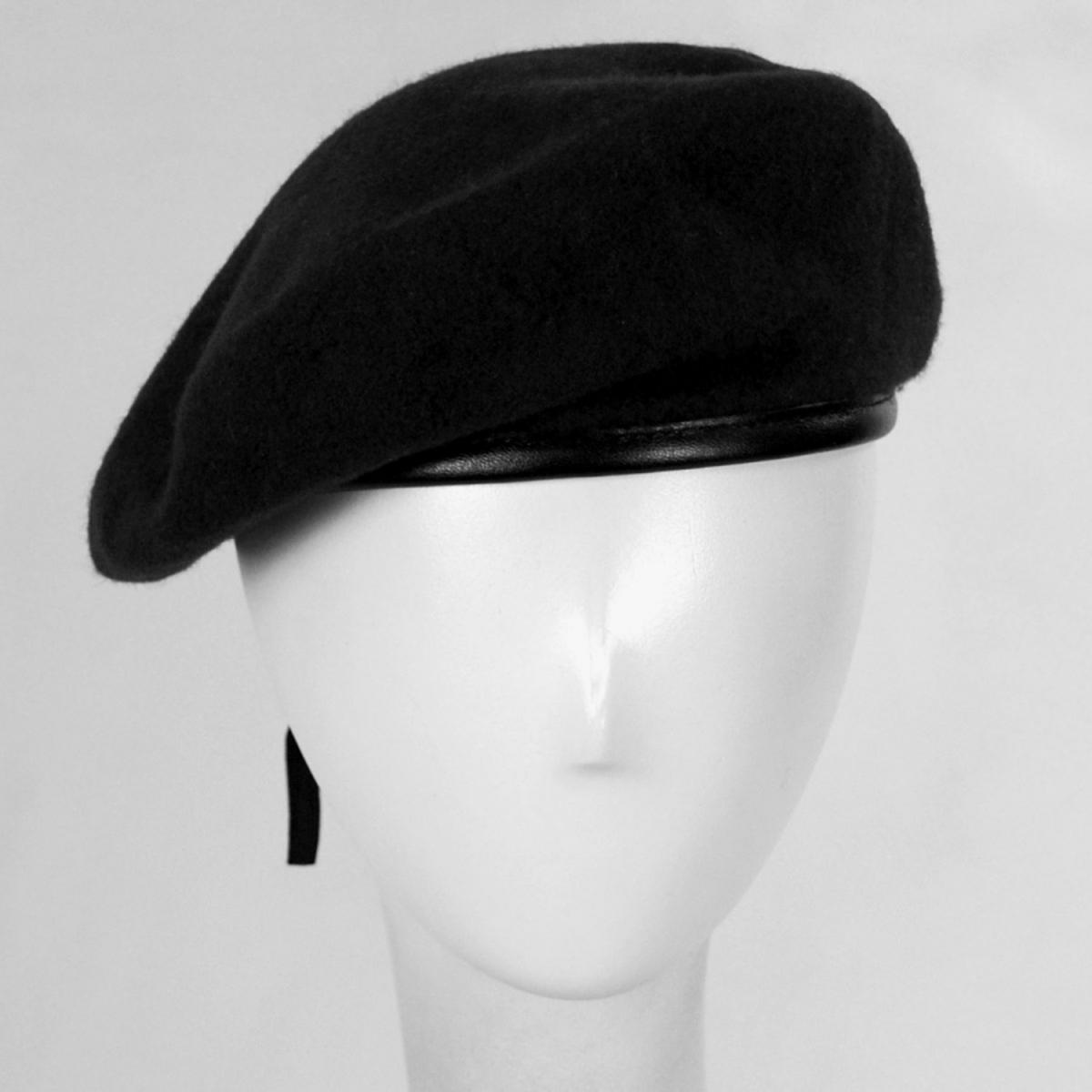 Village Hat Shop | Wool Military Beret with Lambskin Band | 151106 | front | BLACK