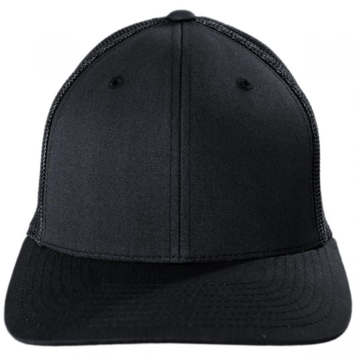 Flexfit | Tonal Cotton Blend Trucker Fitted Baseball Cap | 221504 | front | BLACK