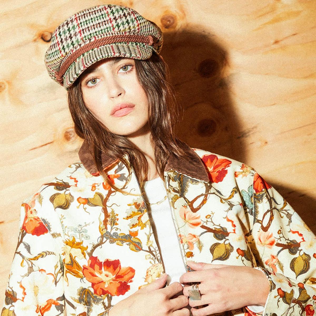 BRIXTON HATS | Wool Blend Houndstooth Plaid Fiddler Cap | 181360 | lsfone | SAND/ADRENALINE RUSH/WILD GREE