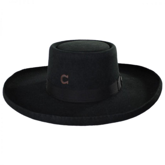 Charlie 1 Horse | Tattoos and Scars Wool Felt Gambler Hat | 124990 | front | BLACK