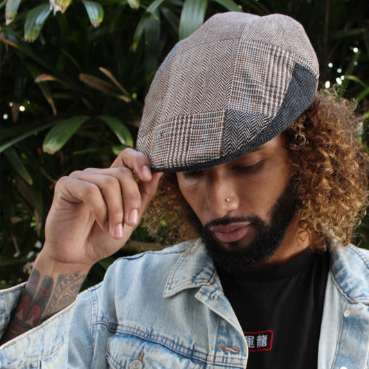 Jaxon Hats | Herringbone Patchwork Wool Blend Ivy Cap | 167734 | lsmone | BROWN/GREY