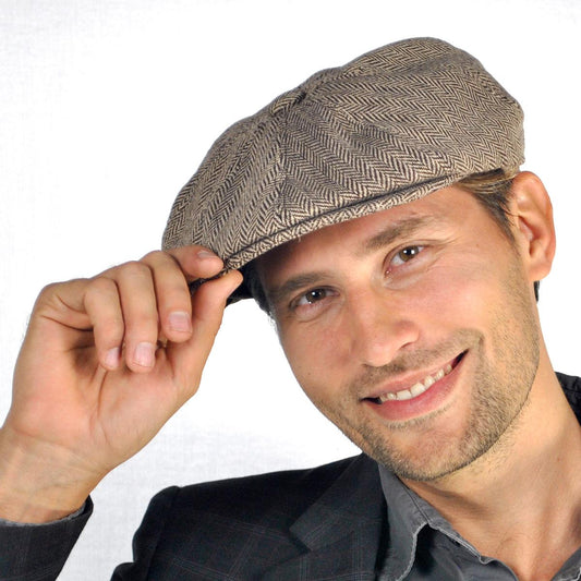 Jaxon Hats | Herringbone Wool Blend Newsboy Cap | 167780 | lsmone | BROWN