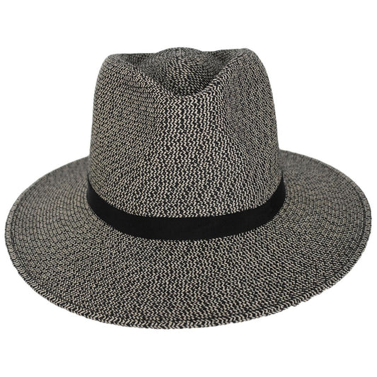 BRIXTON HATS | Carolina Toyo Straw Travel Fedora Hat | 104060 | front | BLACK/NATURAL