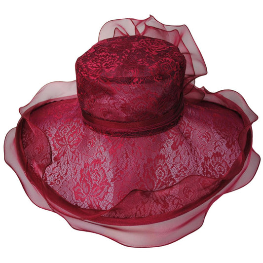 San Diego Hat Company | Organza Lace Boater Dress Hat | 121051 | front | RED