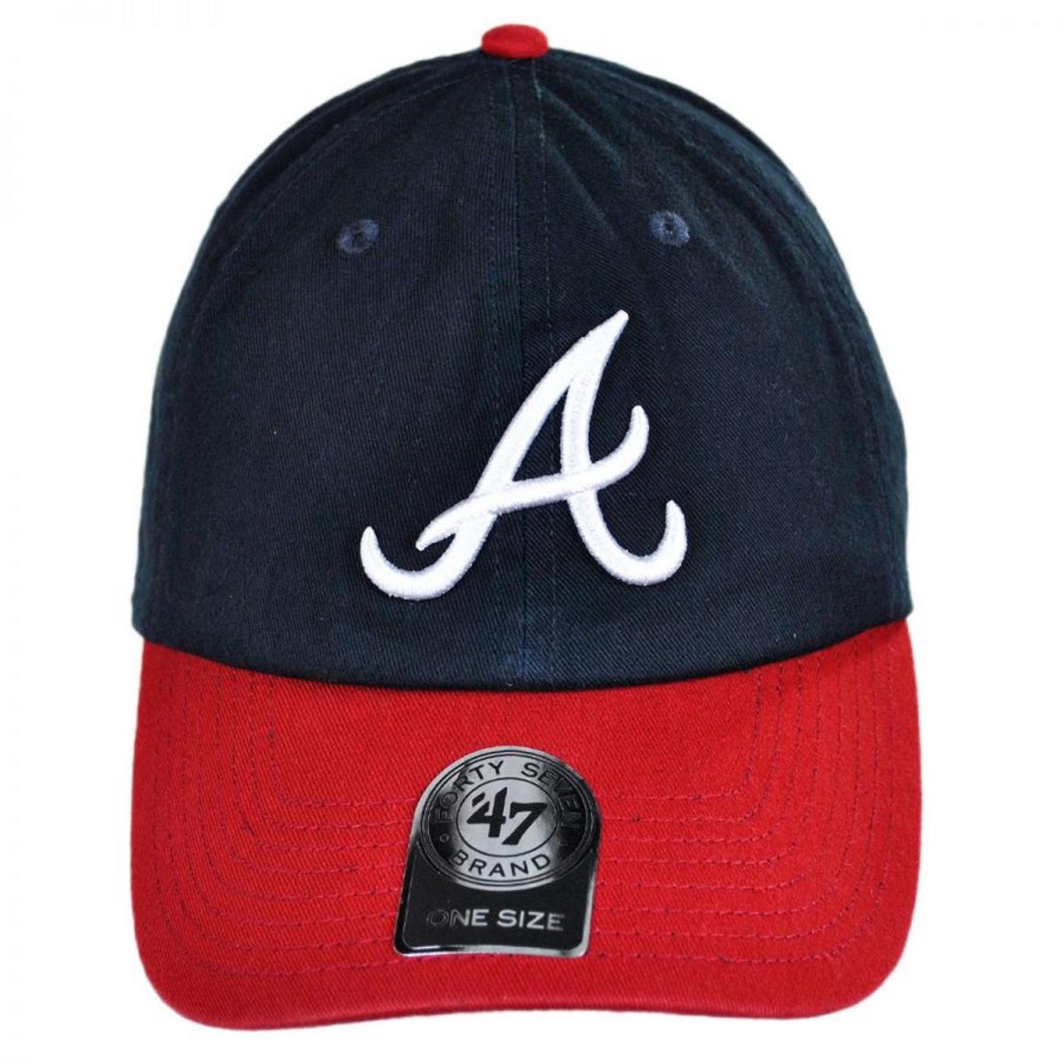 47 Brand | Atlanta Braves MLB Clean Up Strapback Baseball Cap Dad Hat | 203249 | front | NAVY/RED