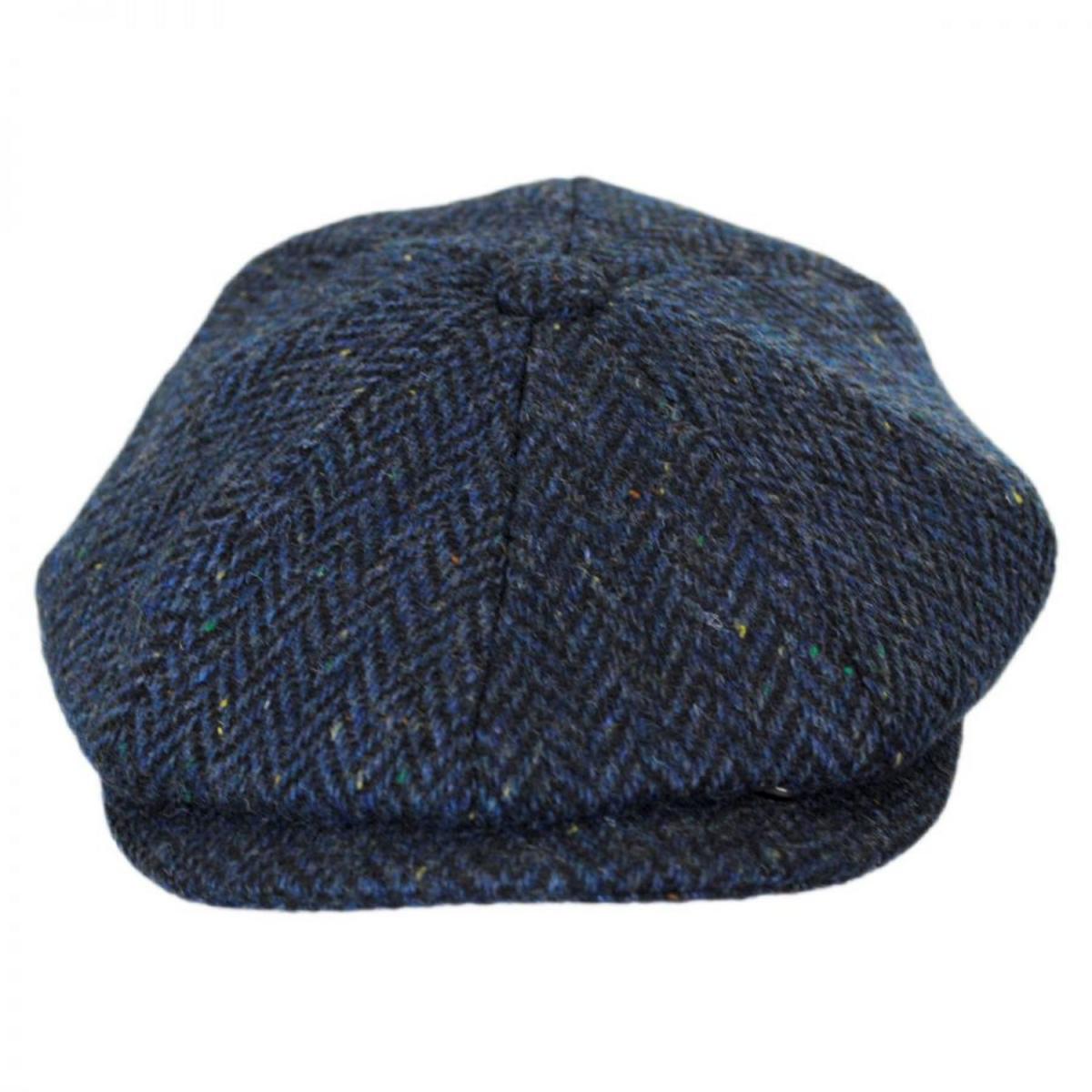 Jaxon Hats | Cambridge Herringbone Wool Newsboy Cap | 167778 | front | NAVY BLUE